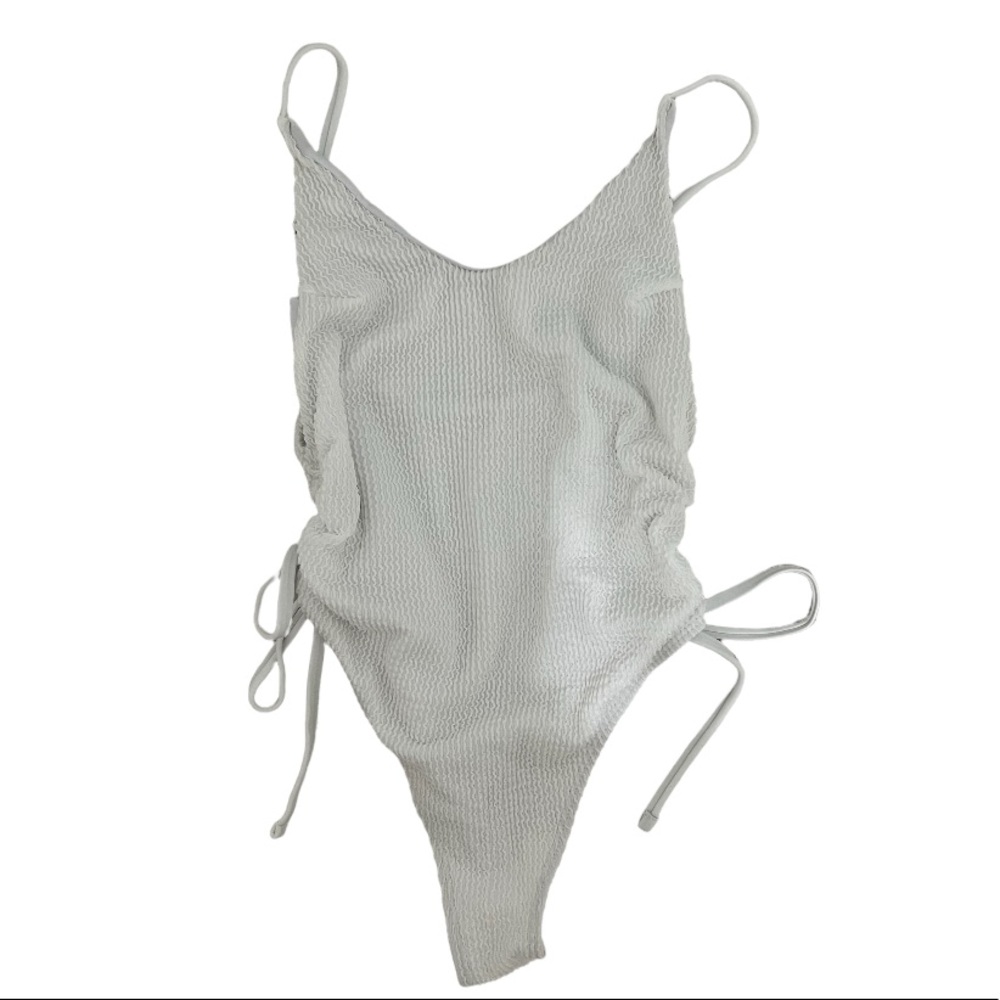 SHEIN White Ribbed One-piece Swimsuit with Cinching on the Sides Women's Size M